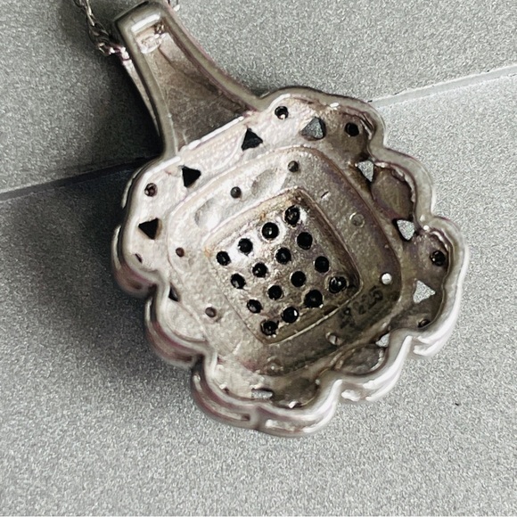 Black & White Diamond Sterling Silver LJ Designer Cushion Shape Pendant … - Picture 5 of 10